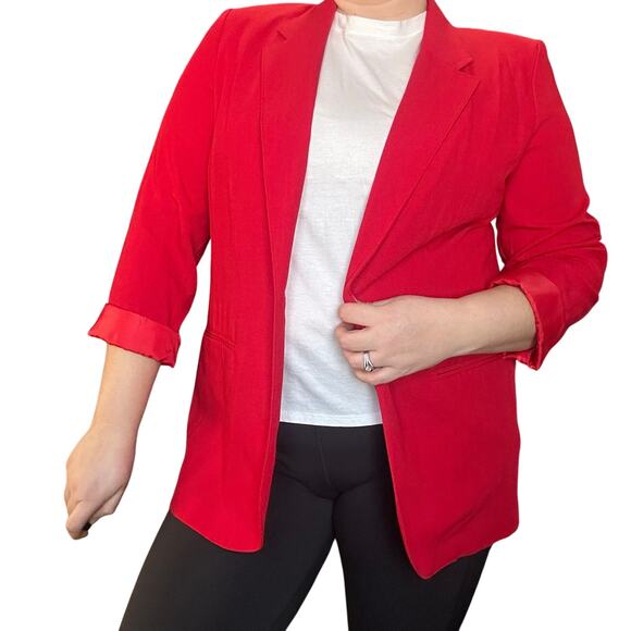 Cherry Red Vintage Blazer Mid Length 90s One Button Blazer 14 Sag Harbor - Picture 2 of 6
